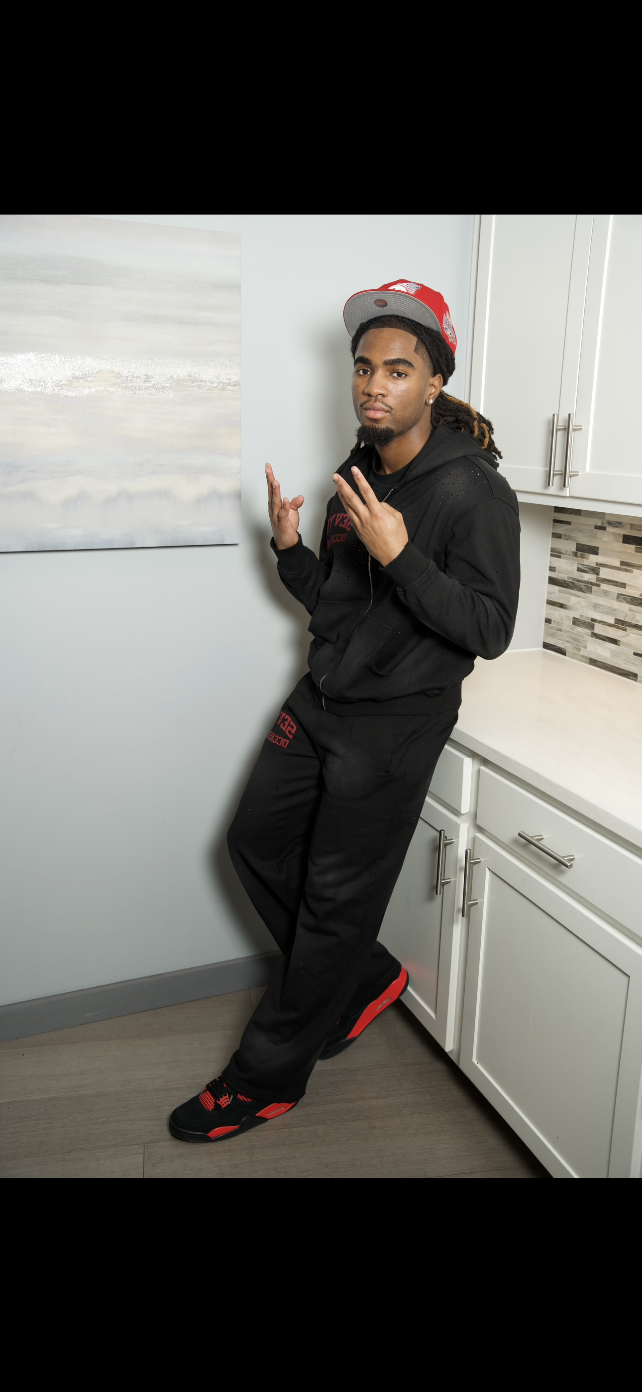 SO Rhinestone Sweatsuits Black/Red