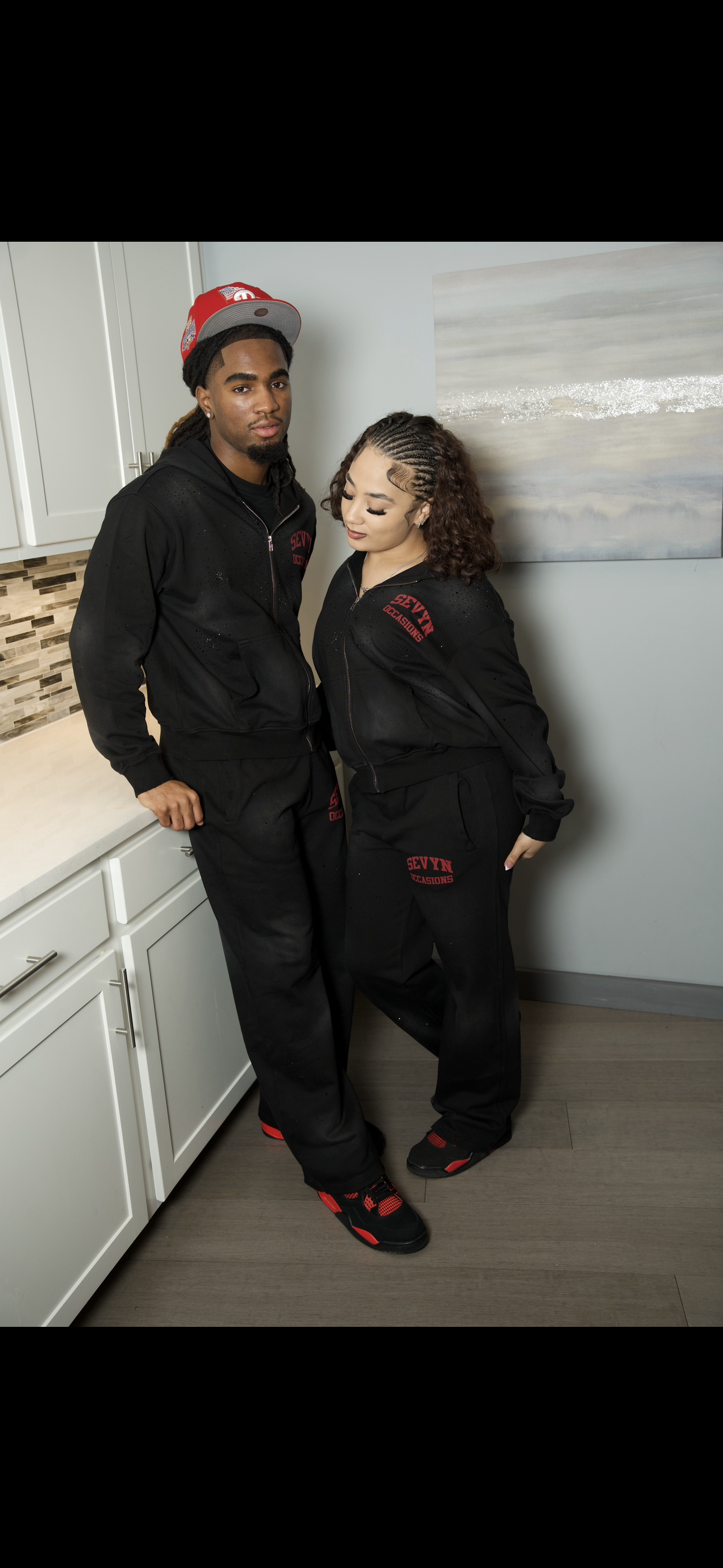 SO Rhinestone Sweatsuits Black/Red