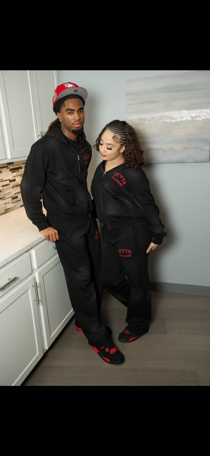 SO Rhinestone Sweatsuits Black/Red