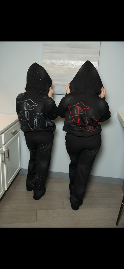 SO Rhinestone Sweatsuits Black/Red