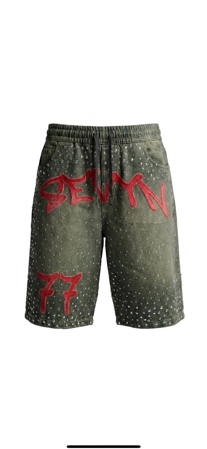 77 Red Rhinestone Jorts