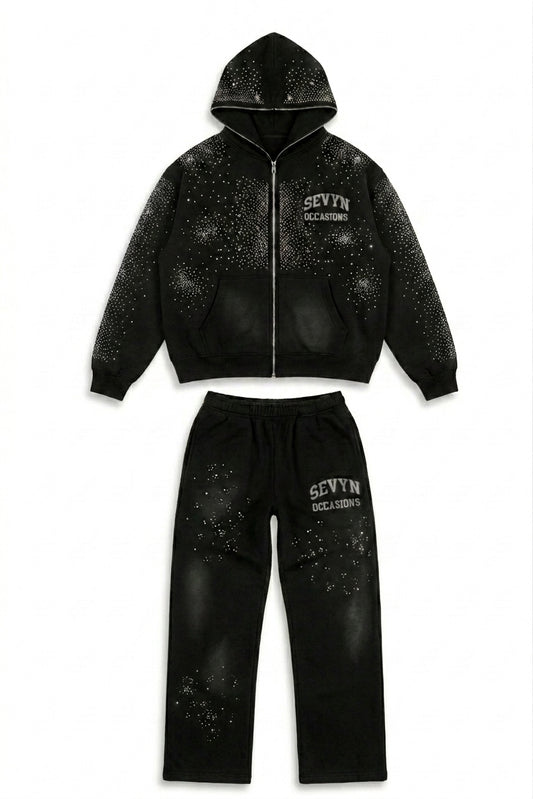 SO Rhinestone Sweatsuit Black/Silver