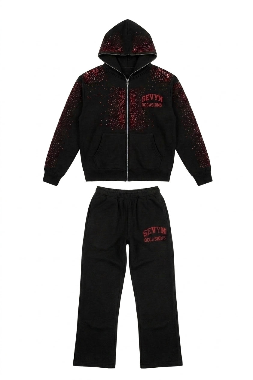 SO Rhinestone Sweatsuits Black/Red